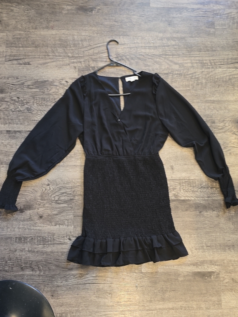 Smocked Black Mini Dress with Ruffle Hem